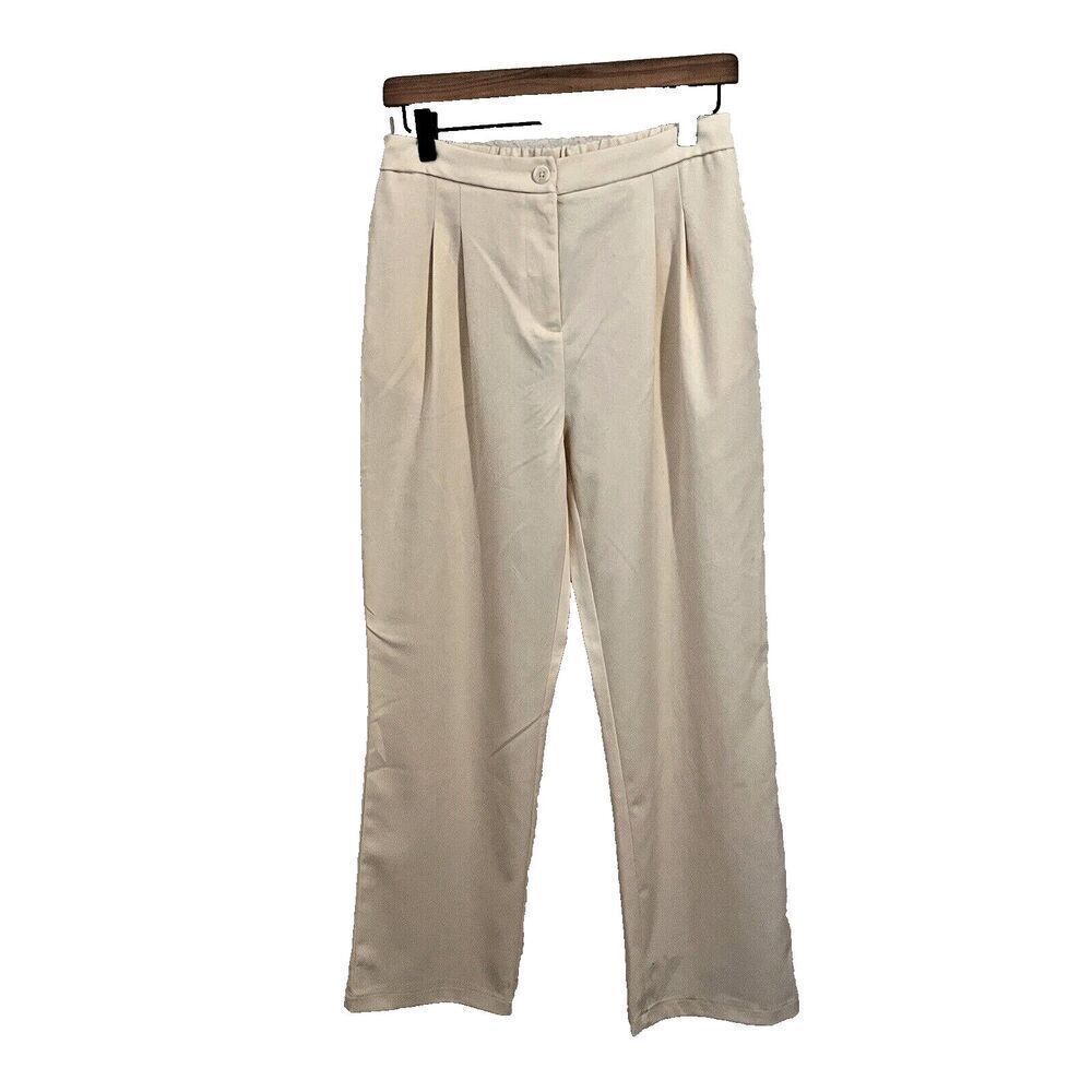 NWT Sincerely Joules Womens Trousers Straight Leg Size Large Beige High Waist